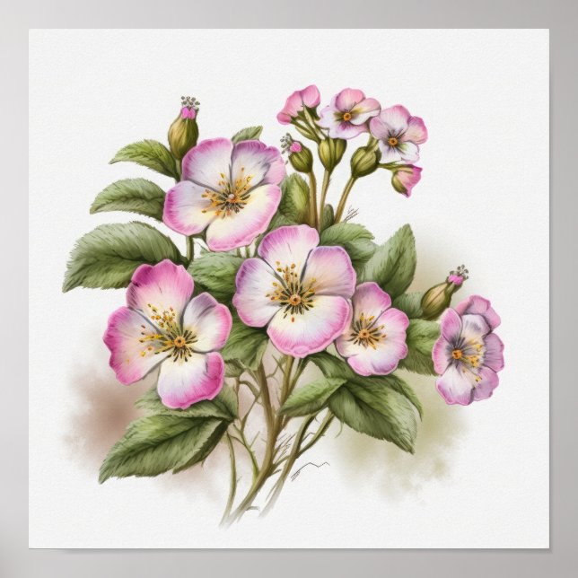 Pink Primrose Blume Art Print Poster (Vorne)