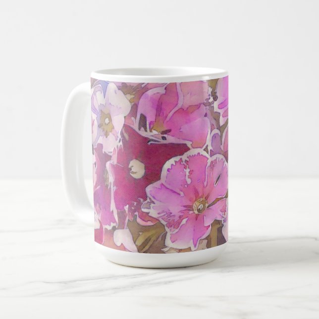 Pink Primrose Blume Blumenstrauß Tasse Cup (Vorderseite Links)