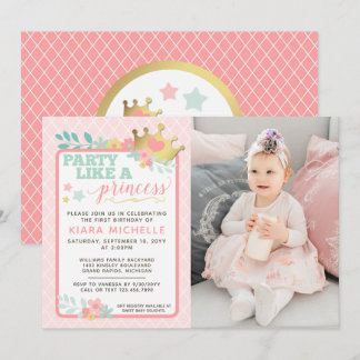 Pink Princess Baby Girl Einladung zum Geburtstag