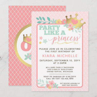 Pink Princess Baby Girl Einladung zum Geburtstag