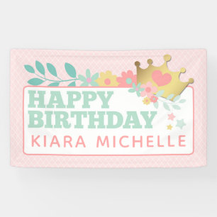 Pink Princess Baby Mädchen Happy Birthday Party Banner