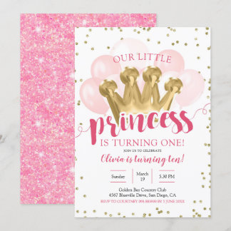 Pink Princess Balloon Einladung zum Geburtstag