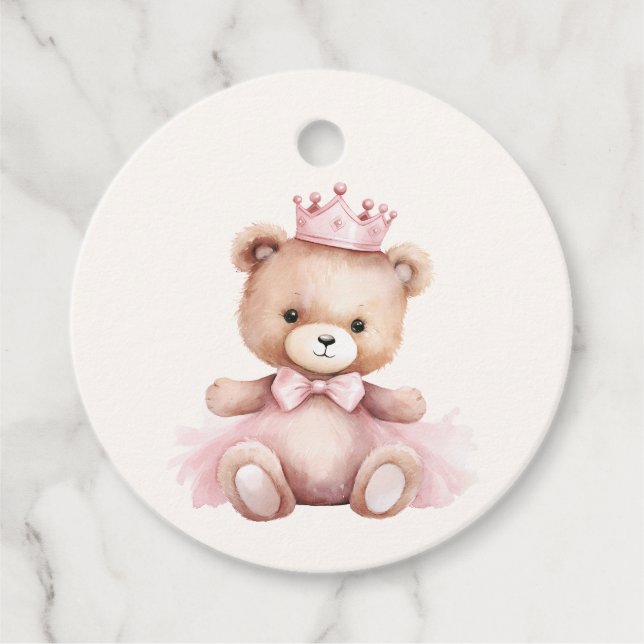 Pink Princess Bear Baby Dusche Danke Geschenkanhänger (Vorderseite)