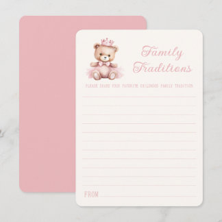 Pink Princess Bear Baby Dusche Familie Traditionen Mitteilungskarte