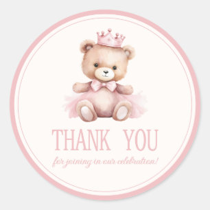 Pink Princess Bear Baby Girl Babydusche Runder Aufkleber