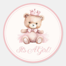 Pink Princess Bear Baby Girl Babydusche Runder Aufkleber