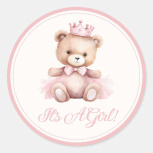 Pink Princess Bear Baby Girl Babydusche Runder Aufkleber