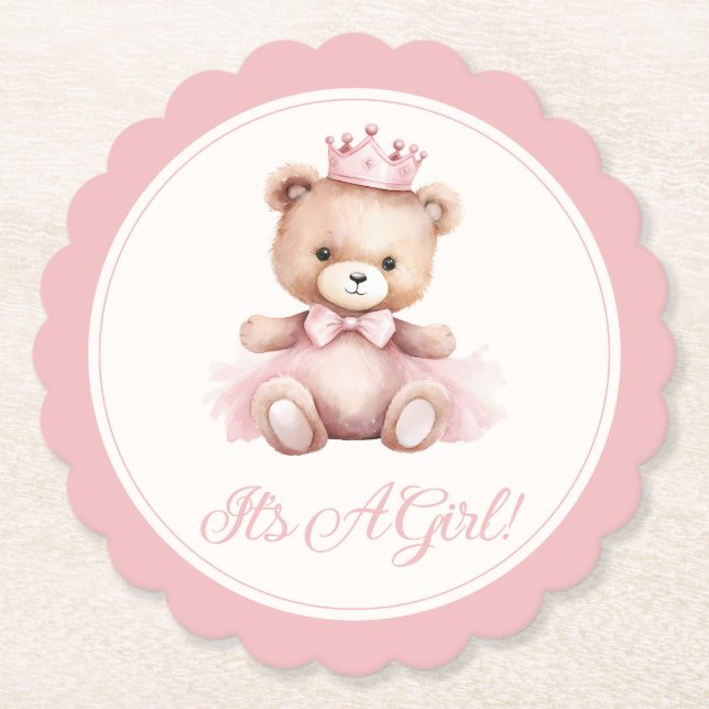 Pink Princess Bear Baby Girl Babydusche Untersetzer (Vorderseite)