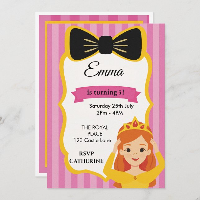 Pink Princess Birthday Invite | Zazzlemade Einladung (Vorne/Hinten)
