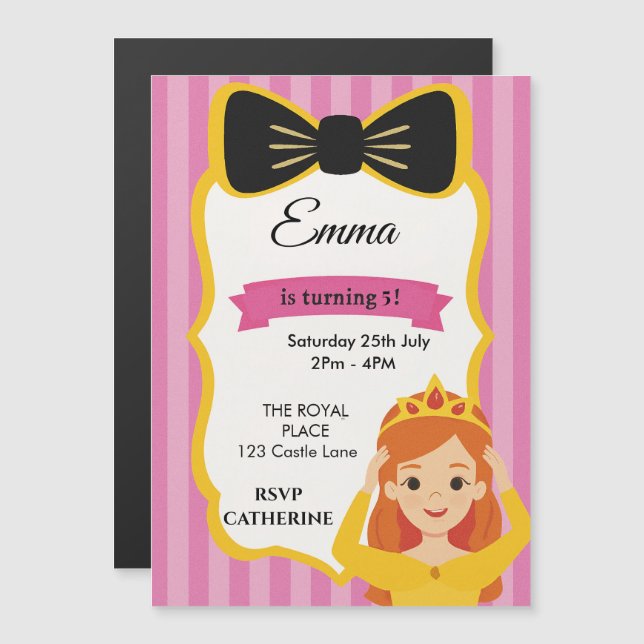 Pink Princess Birthday Invite | Zazzlemade Magneteinladung (Vorne/Hinten)