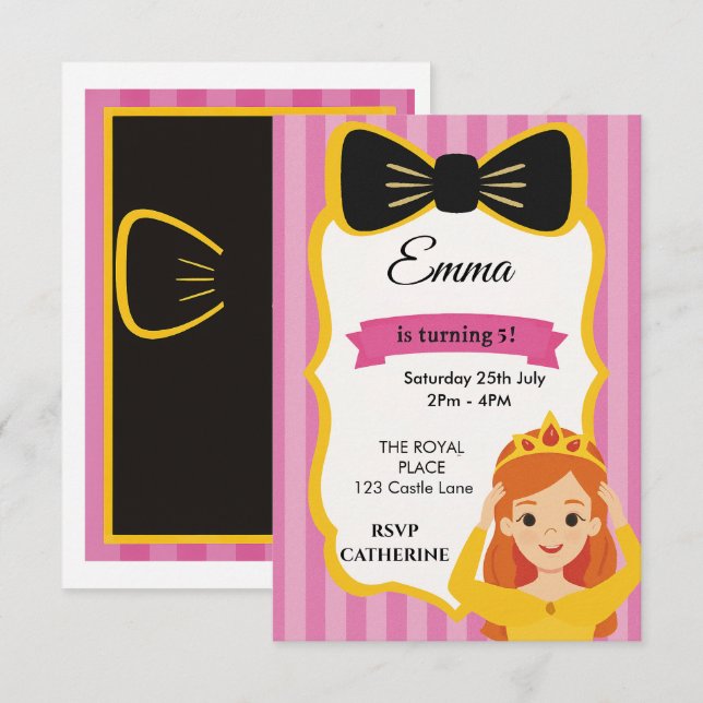 Pink Princess Birthday Invite | Zazzlemade RSVP Karte (Vorne/Hinten)