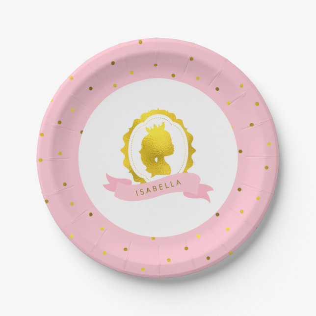 Pink Princess Cameo Birthday Pappteller (Vorderseite)