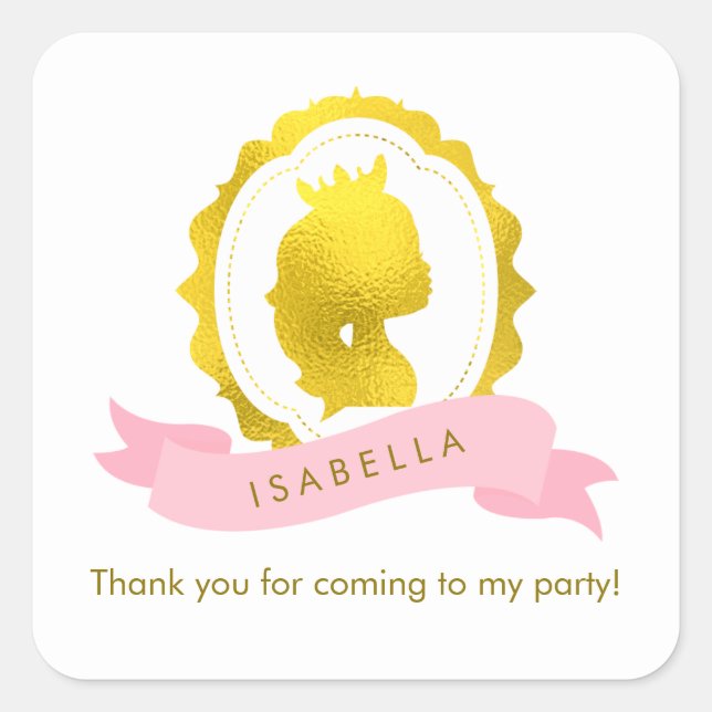 Pink Princess Cameo Birthday Quadratischer Aufkleber (Vorderseite)