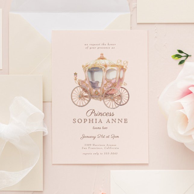 Pink Princess Carriage Fairytale Birthday Party Einladung (Von Creator hochgeladen)