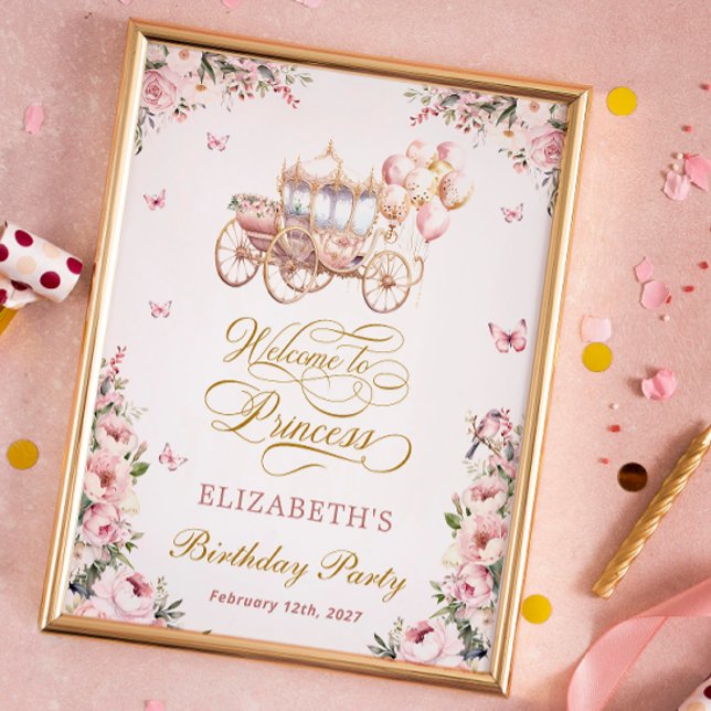 Pink Princess Carriage Geburtstagsparty Willkommen Poster (Von Creator hochgeladen)