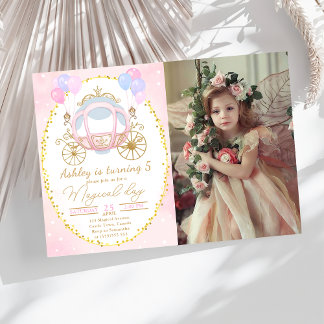Pink Princess Carriage Girl Birthday Foto Einladung