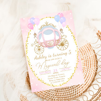Pink Princess Carriage Girl Birthday Party Einladung