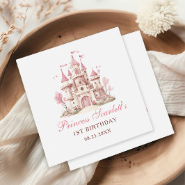 Pink Princess Castle Girl's Birthday Party Serviette