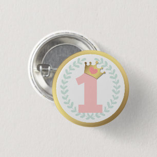 Pink Princess Crown Baby Girl Erstgeburt Button