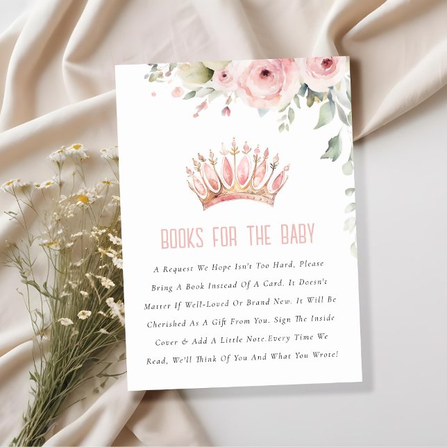 Pink Princess Crown Blumenbücher für Babydusche Begleitkarte (Von Creator hochgeladen)