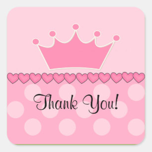 Pink Princess Crown Danke Square Sticker! Quadratischer Aufkleber