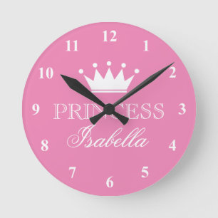 Pink princess crown wall clock for girls bedroom runde wanduhr