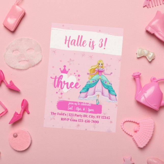Pink Princess Doll, 3rd Birthday Einladung (Von Creator hochgeladen)
