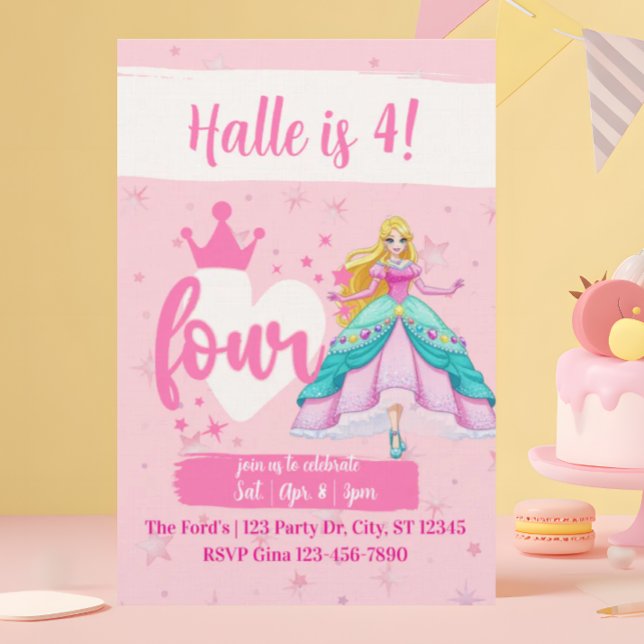 Pink Princess Doll, 4th Birthday Einladung (Von Creator hochgeladen)
