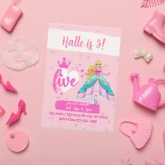 Pink Princess Doll, 5th Birthday Einladung