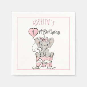 Pink Princess Elefant Kindergeburtstagsballon Serviette