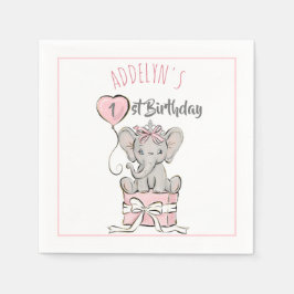 Pink Princess Elephant Child's Birthday Balloon Serviette