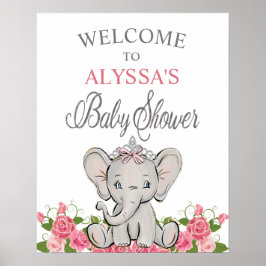Pink Princess Elephant Tiara Baby Dusche Empfang Poster