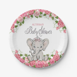 Pink Princess Elephant Tiara Girl Babydusche Pappteller