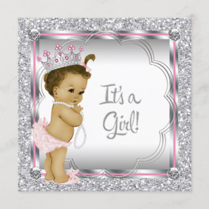 Pink Princess Ethnic African American Baby Showdus Einladung