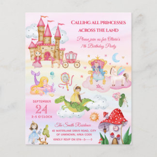 Pink Princess Fairy tale Girl Birthday Einladung