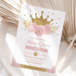 Pink Princess Fairytale Crown Party Einladung<br><div class="desc">Personalisieren Sie diese hübsche,  blumengeschmückte,  Glitzer-Prinzessin-Geburtstagseinladung einfach und schnell. Es zeigt wunderschöne Aquarellfarben-Blume,  einen gewachsenen Glitzer und Skripttext.</div>