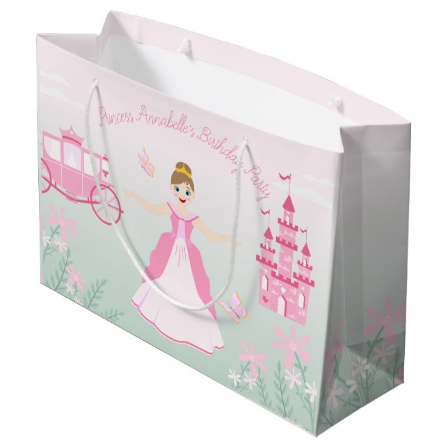 Pink Princess Fantasy Birthday Party Große Geschenktüte (Rückseite Schrägansicht)