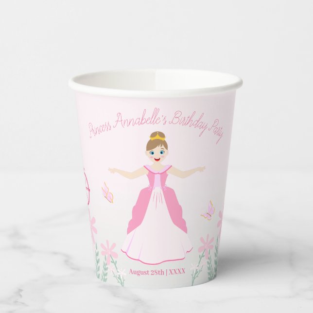 Pink Princess Fantasy Birthday Party Pappbecher (Links)