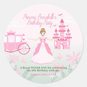 Pink Princess Fantasy Birthday Party Runder Aufkleber