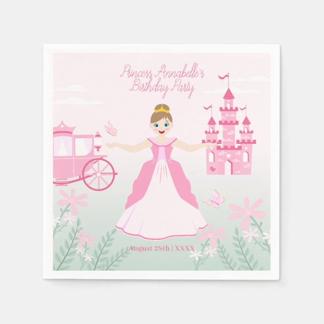 Pink Princess Fantasy Birthday Party Serviette (Vorderseite)