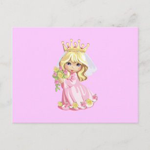 Pink Princess Flower Girl Cartoon Leere Postkarte
