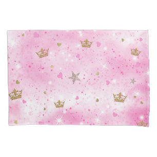 Pink Princess Hearts Stars Kronen Glitzer Sparkass Kissenbezug