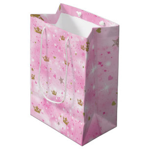 Pink Princess Herts Stars & Kronen Geburtstagspart Mittlere Geschenktüte