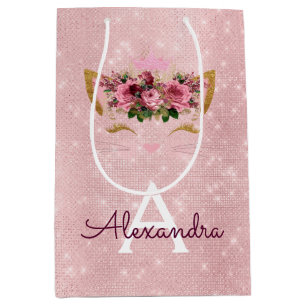 Pink Princess Kitten Rose Gold Blush Pink Glitzer Mittlere Geschenktüte