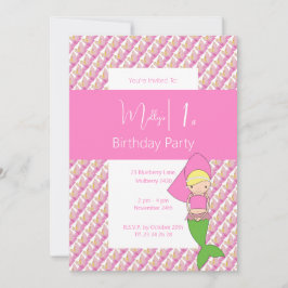 Pink Princess Mermaid 1. Geburtstag Party Einladung