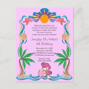 PInk Princess Mermaid Geburtstagspartei Einladung