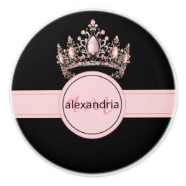Pink Princess Monogram Tiara Girly Ceramic Knob Keramikknauf