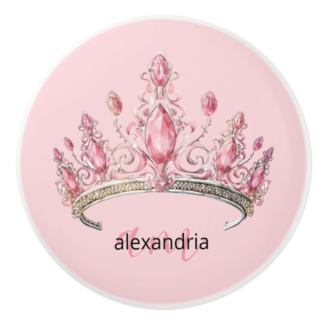 Pink Princess Monogram Tiara Girly Ceramic Knob Keramikknauf (Vorderseite)