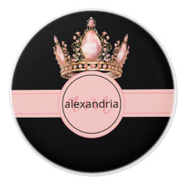 Pink Princess Monogram Tiara Girly Ceramic Knob Keramikknauf