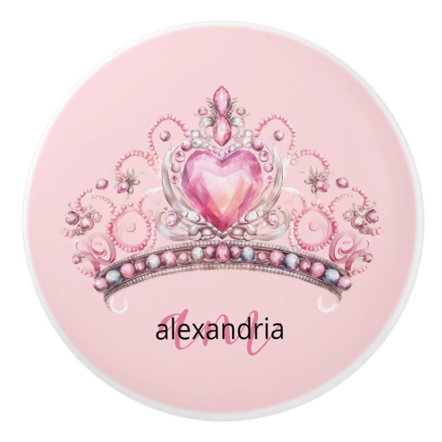Pink Princess Monogram Tiara Girly Ceramic Knob Keramikknauf (Vorderseite)
